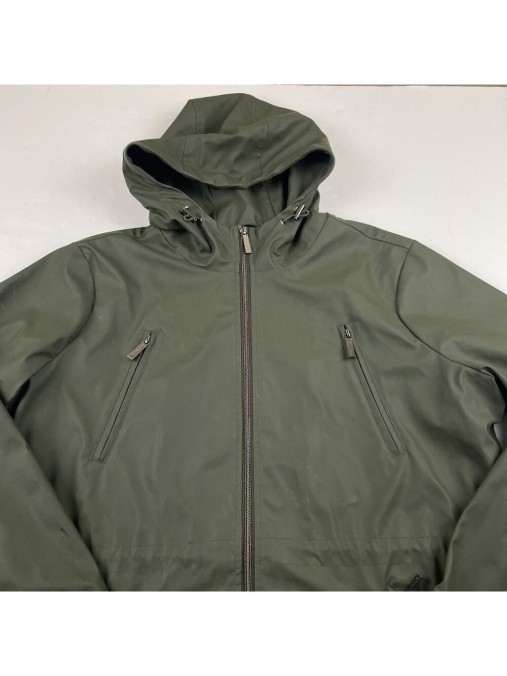 Michael Kors Hooded Rain Jacket Trench Coat Women’s XL Green Cinch Waist